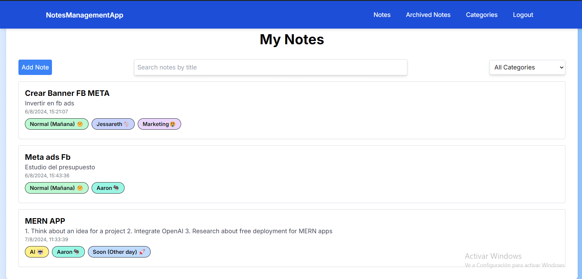 Notes Management App